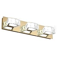 JUSHENG Gold Vanity Lighting Fixtures Dimmable 3-Light Bathroom Light Fixtures Over Mirror 22'' Inch Modern LED Wall Lamp Sconces for Bathroom 15W 6000K Cool White