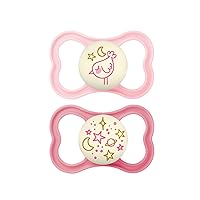 MAM Supreme Night Baby Pacifier, for Sensitive Skin, Patented Nipple, 2 Pack, 6-16 Months, Girl,2 Count (Pack of 1)