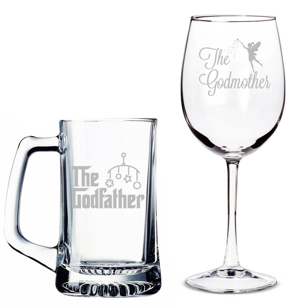 All Gifts The Godfather Beer Mug and The Godmother Wine Glass Set
