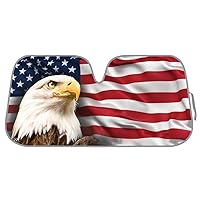 BDK AS-764 USA Patriotic American Eagle Flag Front Windshield Sunshade, Accordion Style Folding Autoshade Sun Visor for Car Truck SUV, 58x28 Inch