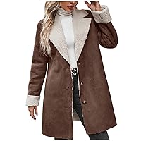 Women Plush Fleece Lined Suede Leather Tunic Coat Overszied Winter Warm Lapel Button Blazer Jacket Dressy Outerwear