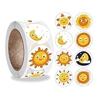 500Pcs/Roll 8 Styles Round Cartoon for Sun Kids Reward Stickers Party Handmade Scrapbooking Gift Packaging Seal Labels Baking Envelope Stationery Decoration Stickers Mixed Pack