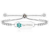 Customized Medical Alert ID Tag Health Alert Medical Bracelets Adustable with Cubic Zirconia Tennis Chain