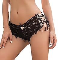 Women's Sexy Low Waist Rise Hot Pants High Cut Mini Denim Bandage Beach Clubwear Booty Shorts Lace Up Jeans Shorts