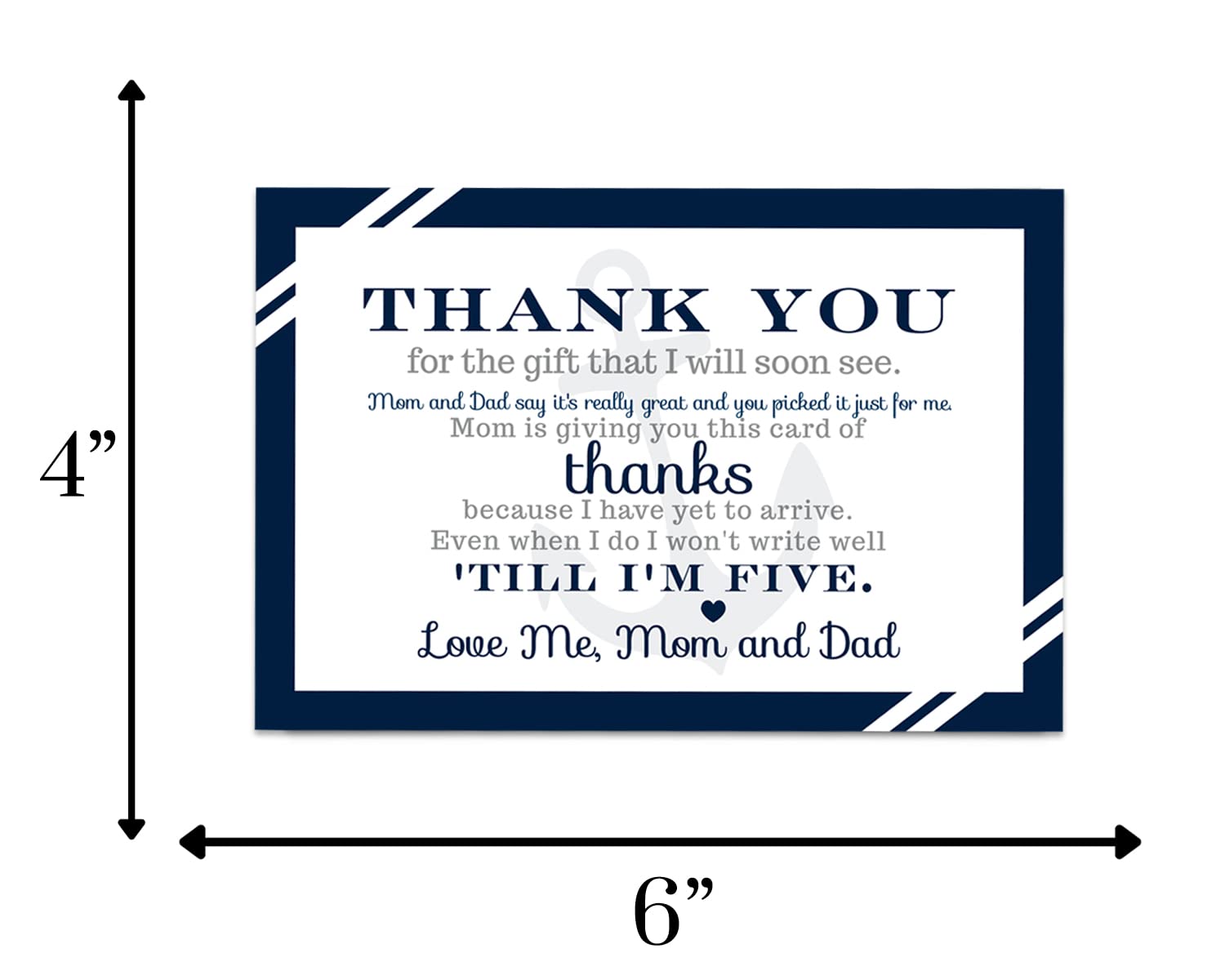 Paper Clever Party Nautical Baby Shower Thank You Cards witn Envelopes (15 Pack) Prefilled Individual Notecards from Boys – Anchor Blue and Grey 4x6 Blank Set