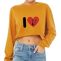 I Love Hookah Cropped Long Sleeve T-Shirt - Great Gift - Hookah Lover Items for Women