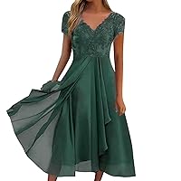 Women's Summer Short Sleeve Crew Neck Flowy Ruffle Hem Swing Sun Dresses Casual Floral Printed Long Maxi Dress