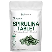 Organic Spirulina Supplement (Raw Spirulina Organic Filler Free), 3000MG Per Serving, 720 Tablets (4 Month Supply), Rich in Vegan Protein, Vitamins & Prebiotics, Premium Spirulina Pills Organic