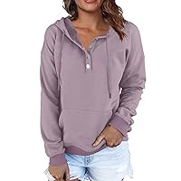 Women Hoodies Casual Button Down Sweatshirt Drawstring Long Sleeve Pullover Fall Winter Clothes with Pockets