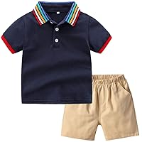 Toddler Boys Striped Shirts and Shorts Set Summer Outfits Short Sleeve Clothes Sets for Age 0-6 Years