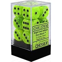 DND Dice Set-Chessex D&D Dice-16mm Vortex Bight Green and Black Plastic Polyhedral Dice Set-Dungeons and Dragons Dice Includes 12 Dice – D6, Various, One Size (CHX27630)