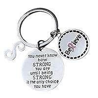 Personalized Breast Cancer Believe Initial Key-You Never Know How Strong you are Until Being Strong Is The Only Choice You Have charm Keychain- Beautiful gift for Breast Cancer Patients and Survivors