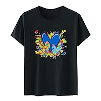 Women's Autism Awareness Tshirt Cute Puzzle Love Heart Graphic Tee Tops 2024 Short Sleeve Crewneck Casual Blouses
