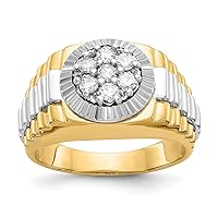 14k Two tone Gold Lab Grown Diamond SI1 SI2 G H I Fancy Ridged sides Mens Ring Size 10.00 Jewelry Gifts for Men
