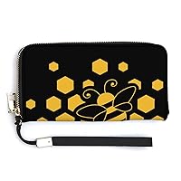 Bee Honeycomb Women's Wristlet Clutch Purse Handheld Wallet Travel Handbag with Credit Card Holder for Men