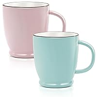 Jelly Mug Set of 2, 18 oz Large Tea Cups with Big Handles, Cute Porcelain Ceramic Coffee Mugs, Unique Irregular Teacups (Celeste Blue & Cherry Pink)