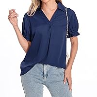 Western Shirts for Women, Casual Tops Linen Button Up Tshirts Cotton T Womens Short Sleeve Summer Shirt, S, XXL