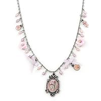 Avalaya Enamel Floral Medallion with Pink Freshwater Pearl, Bows, Roses Chain in Pewter Tone/Vintage Inspired/40cm L/ 7cm Ext