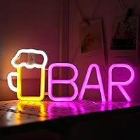 Bar Neon Sign for Wall Decor, WIOSOUL Beer Neon Light Draft Beer USB/Battery Operated Beer-glass for Home Bar, Man Cave, Cocktail Party, Weddings, Club, Hooks Included