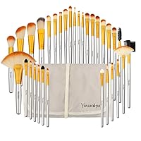 Professional Makeup Brush Set with Eco-Friendly Wooden Handles and Bag Beige