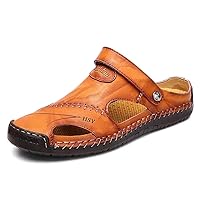 Mens Casual Leather Sandals Summer Beach Slipper Mens Comfort Outdoor Shoes Fashion Lightweight Trail Water Sandal Adjustable （Two Ways）
