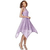 MllesReve Elegant Women Floral Lace Formal Party Dress Asymmetrical Handkerchief Dress Swing Midi Dress
