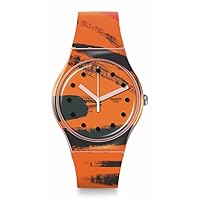 Swatch Casual Watch Pink Quartz Plastic Art Journey Barns-Graham's Orange and Red on Pink