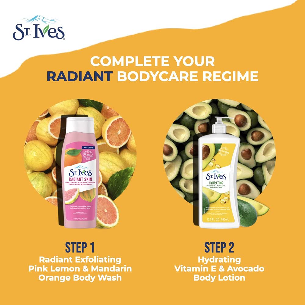 St. Ives Radiant Skin Body Wash Pink Lemon and Mandarin Orange, 13.5 Fl Oz (Pack of 1)