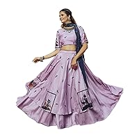 lilac Printed Indian cotton Silk mirror 8.5 meter Flared Navratri Chaniya Lehenga Choli Dandiya Night Dress 2979