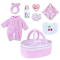 BABESIDE 8 Pcs Baby Doll Clothes with Bassinet for 10-12 inch Baby Doll,Baby Doll Clothes Outfit Accessories fit Newborn Baby Doll Girl
