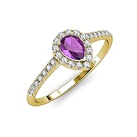 Pear Cut (7x5 mm) Amethyst and Diamond 1.12 ctw Women Halo Engagement Ring 14K Gold