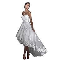 White Vintage Strapless Sweetheart Lace Tulle High Low Wedding Dress 20W White