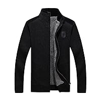 Men Sweaters With Zippers Thick Fleece Warm Black Casual Winter Wool Cardigan