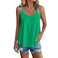 SCBFDI Tank Top for Women, Tops for Women Trendy Eyelet Embroidery Sleeveless Camisole Scoop Neck Loose Casual 2024 Summer Clothes Flowy Shirts