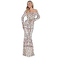 Womens Fall Fashion 2022 Off Shoulder Sequin Mermaid Prom Dress (Color : Apricot, Size : X-Small)