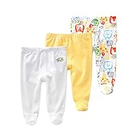 Teach Leanbh Newborn Baby 3 Pack Footed Pants Cotton Embroidery Pringting Casual Leggings 0-12 Months
