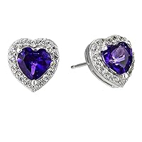Choose Your Color Gemstone Love Heart Stud Earrings 925 Sterling Silver Designer 3-Prong set Halo stud Earings Beautiful Gift for Mother, Sister, Best friends,wife