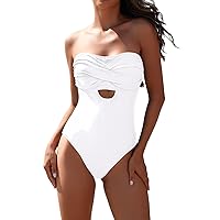 Pink Queen Women Strapless One Piece Swimsuit Twisted Tummy Control High Cut Bathing Suit Swimwear