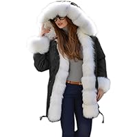 Roiii Women's Denim Winter Thicken Faux Fur Hooded Plus Size Parka Jacket Coat Size S-3XL