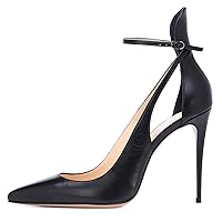Women Fashion Pointed Toe High Heel Pumps Sexy Ankle Strap Stiletto Heels Summer Hollow PU Leather Party Dressing Shoes 4.72 inch/12cm