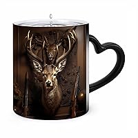 Deer Animal Skull Antler Hunting Ceramic Coffee Mug Heat Sensitive Color Changing Magic Mug Personalized Cup Funny Gift