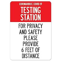 COVID-19 Notice Sign - Testing Station Please Provide 6 Feet of Distance | Peel and Stick Wall Graphic | Protect Your Business, Class Room, Office & Interior Surroundings | Made in The USA