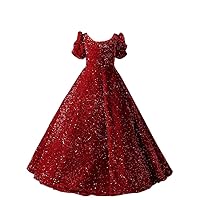 Mollybridal Glitter Sequin Jewel Neck Little Girls Pageant Prom Formal Dresses for Girls A line with Sleeves 2024