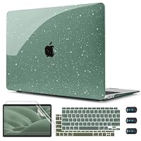 CISSOOK Matcha Green Glitter Case for MacBook Air 13 Inch Case A2337 M1 A2179 A1932 2021-2018 Release, Midnight Green Case Sparkly Cover with Keyboard Cover for MacBook Air M1 2020-2021 with Touch ID