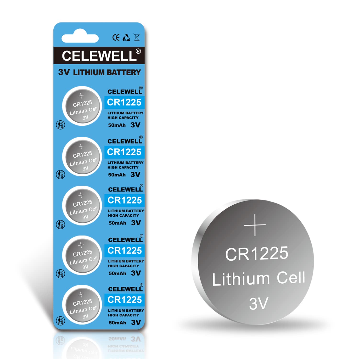 CELEWELL 【5-Year Warranty】 5 Pack CR1225 3V Lithium Battery