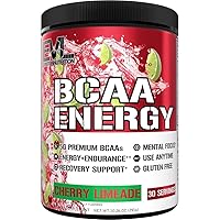 EVL BCAAs Amino Acids Powder - BCAA Energy Pre Workout for Muscle Recovery Lean Growth and Endurance - Rehydrating Post Workout Recovery Drink with Natural Caffeine - Cherry Limeade