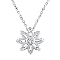 Fifth and Fine Daisy Flower 1/40 Cttw Natural Diamond Pendant Necklace set in 925 Sterling Silver