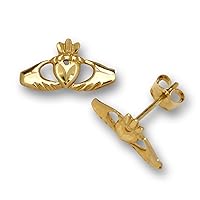 14K Yellow Gold Small Claddaugh Post Stud Earrings (12mm x 7mm)