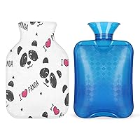 Pandas Love Hearts Hot Water Bottle with Soft Cover 1L Hot Water Bag for Hot and Cold Compress, Hand Feet and Bed Warmer, Menstrual Cramps, Neck and Shoulder Pain Relief