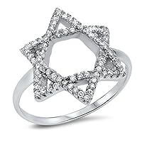 Star of David White Ice Jewish Ring New .925 Sterling Silver Band Sizes 5-10